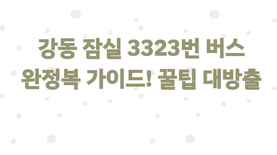 강동 잠실 3323번 버스 완정복 가이드! 꿀팁 대방출